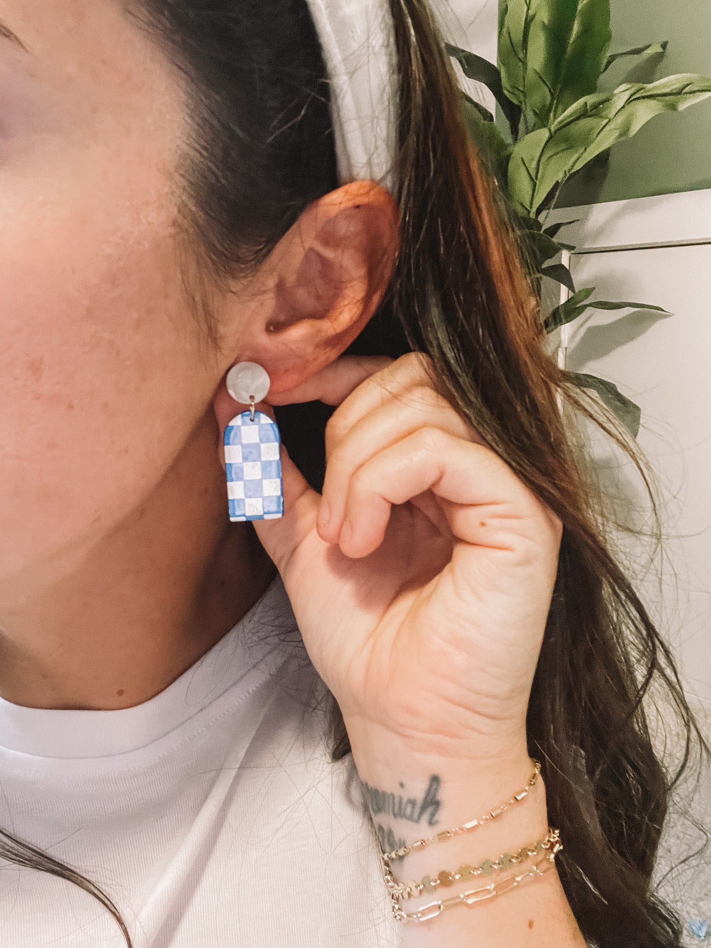 Blue & White Checkerboard Dangles