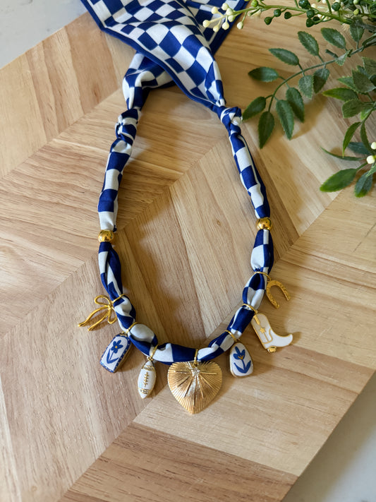 Blue & White Football Necklace