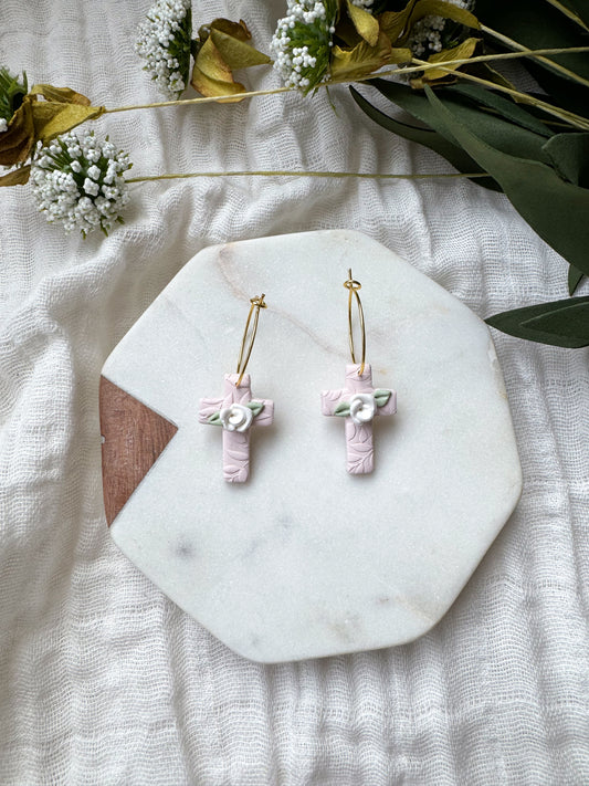 Blush Cross Hoops