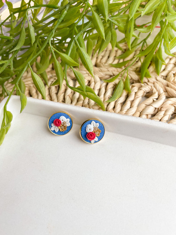 Blue Floral Studs