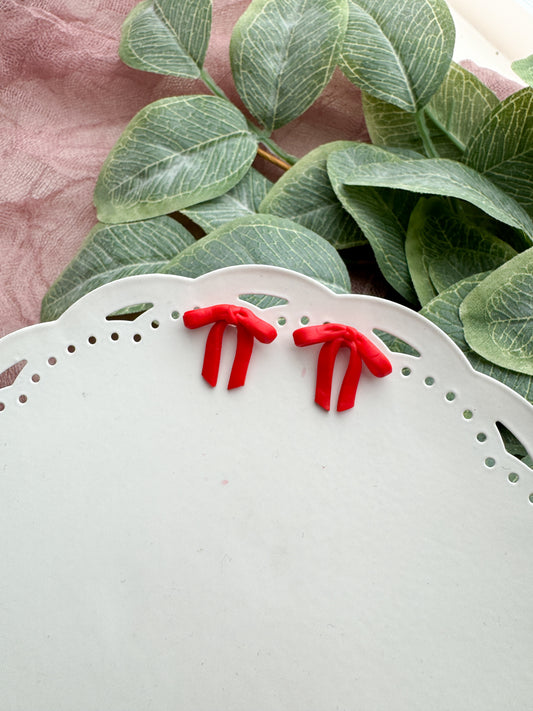 Small Red Bow Studs